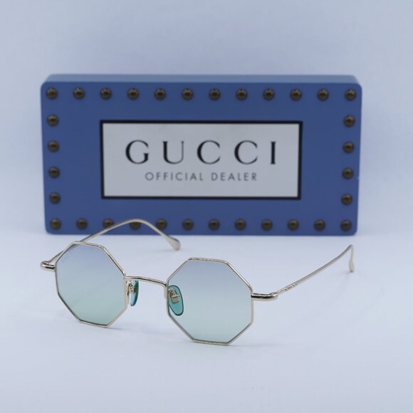 Gucci GG1814S 004 Geometric Sunglasses - Gold/Light Blue main image 9